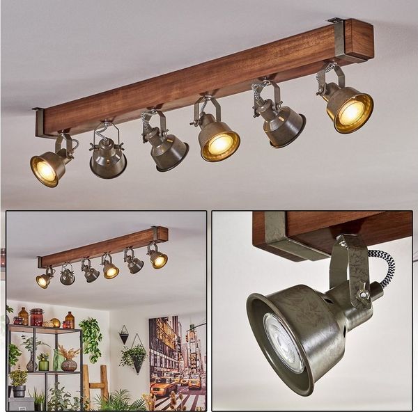 hofstein Deckenleuchte moderne Deckenlampe aus Metall/Holz in Schwarz/Braun/Grün-Grau, ohne Leuchtmittel, Deckenleuchte mit verstellbaren Schirmen, 6xGU10 ohne Leuchtmittel