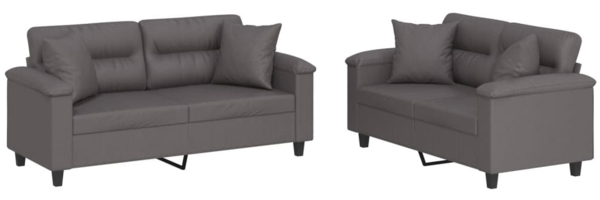 vidaXL 2-tlg. Sofagarnitur mit Kissen Grau Kunstleder 3202374 Bild 1