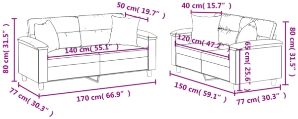 vidaXL 2-tlg. Sofagarnitur mit Kissen Grau Kunstleder 3202374 Bild 7