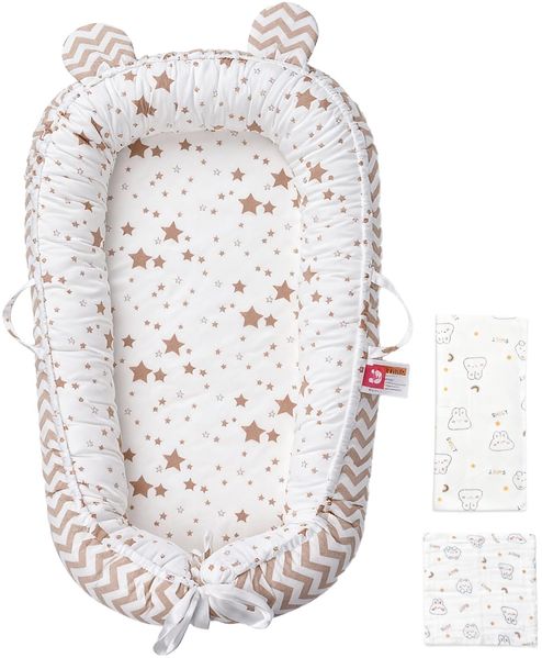 Huracan Babynest Set für Neugeborene, Baby Nestchen Mit 85×85 cm Decke & 5 Musselin-Tüchern, 100% Baumwolle atmungsaktiv, Doppelseitig, Abnehmbar, Sicher & Bequem für 0–12 Monate, zuhause & unterwegs