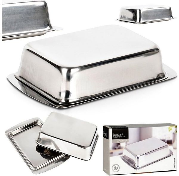 WestCraft Butterdose Metall Edelstahl Küchen Butterdose Porzellan 250 Gramm (silber), Edelstahl, (2-tlg), Alltagsbeständig, für grosses Stück Butter