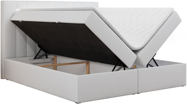 Boxspringbett - Polsterbett mit LED Kopfteil - GOLD-5 - 120x200cm - Weiß Kunstleder - H3 Bild 4