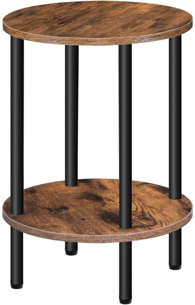 Runder Beistelltisch mit 2 Ablagen Industriestil Vintagebraun Schwarz