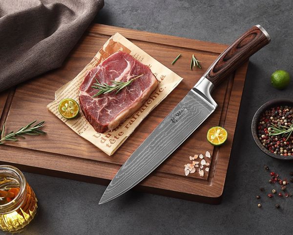 Wakoli Universalküchenmesser EDIB Damast Chefmesser I Kochmesser Küchenmesser I 20cm Klinge, VG10 Kern, 67 Lagen Damaststahl, Pakkaholzgriff, inkl. Geschenkbox