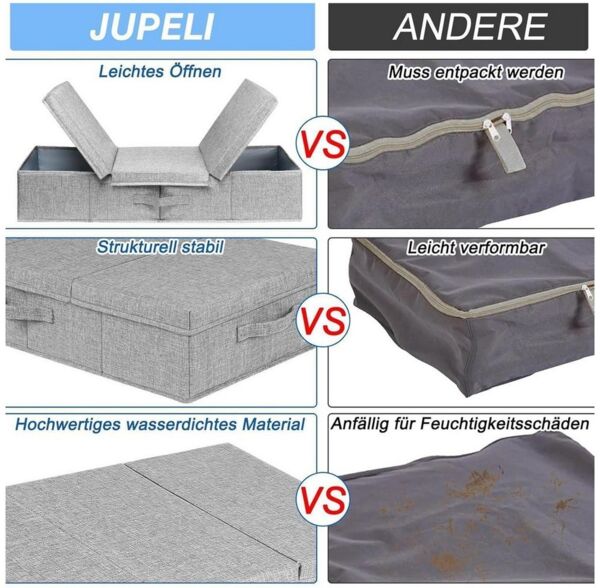 LuxusKollektion Küchenorganizer-Set Faltbare Unterbett Aufbewahrungsbox 2er Set 15cm Hoch Grau