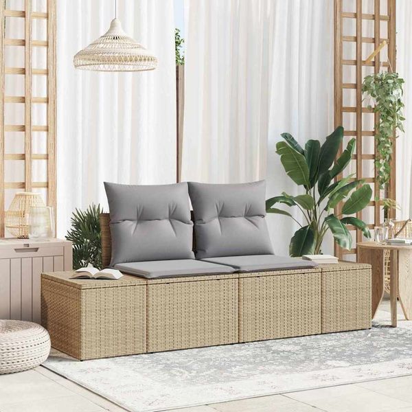 vidaXL Gartensofa mit Kissen Beige 184 x 62 x 69 cm Poly-Rattan 42006795