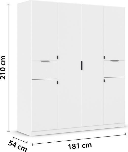 rauch Kleiderschrank, Drehtürenschrank TICAO, 6-türig, 2 Schubkästen, inkl. Türdämpferset, Alpinweiß, 181 x 210 x 54 cm Bild 4