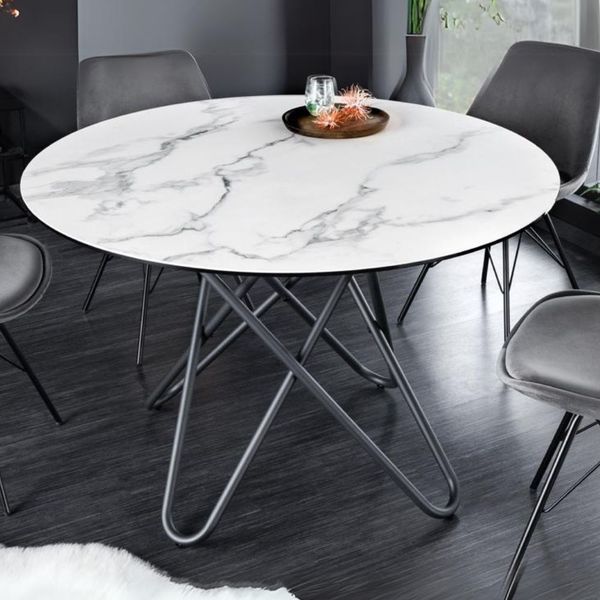 Eleganter Esstisch PARMA 120cm taupe natur Keramik Made-in-Italy Metall-Gestell