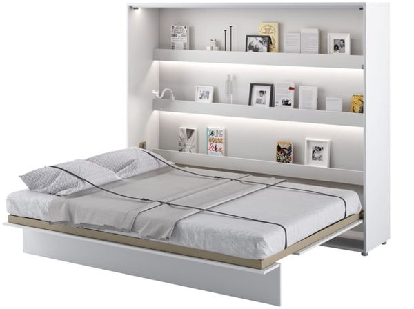 MEBLINI Schrankbett Bed Concept - BC-14 - 160x200cm Horizontal - Weiß Matt mit Matratze - Wandbett mit Lattenrost - Klappbett mit Schrank - Wandklappbett - Murphy Bed - Bettschrank