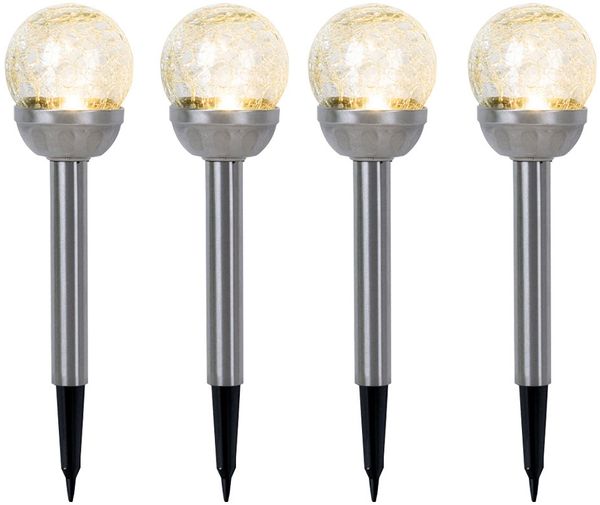 4er Set LED Solarleuchte, Glaskugel, Erdspieß, H 34,5 cm