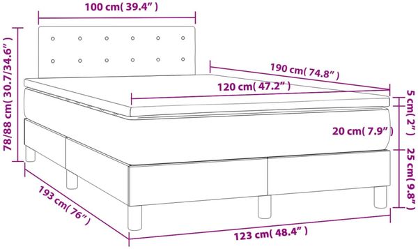 vidaXL Boxspringbett mit Matratze Dunkelgrau 120x190 cm Stoff 3269752 Bild 9