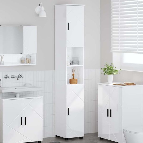vidaXL Badezimmerschrank mit Speicher Hochglanz Weiß 30 x 35 x 192 cm 883338