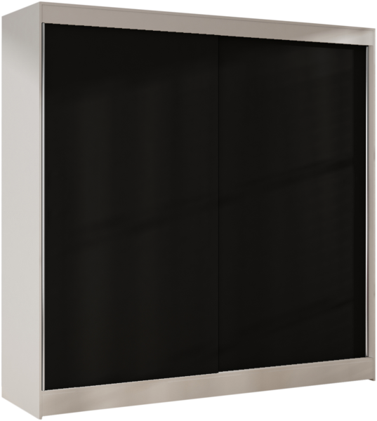 Kleiderschrank Basti X 200 cm - Schwebetürenschrank mit Kleiderstange und Einlegeboden, Schlafzimmerschrank mit 2 Türen, Schiebetürenschrank 200x215x58 cm (Weiß/Schwarz)