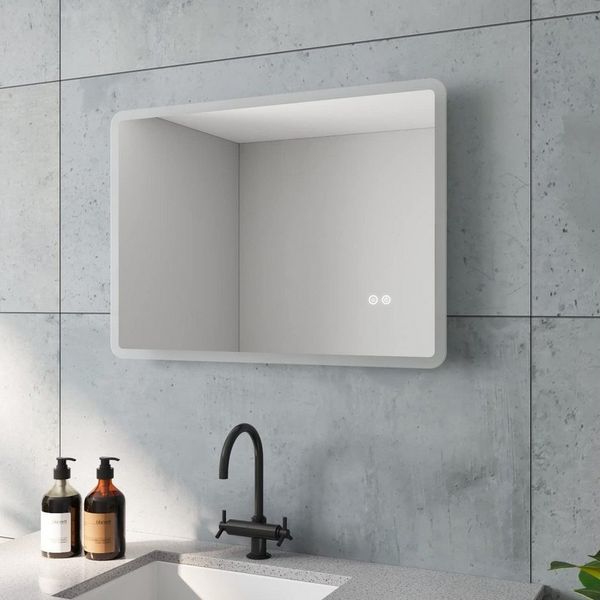 AQUABATOS LED-Lichtspiegel Badezimmerspiegel Badspiegel Led Spiegel mit Beleuchtung, 80x60cm Anti-beschlag Kaltweiß 6400K Touch IP44 Energiesparend