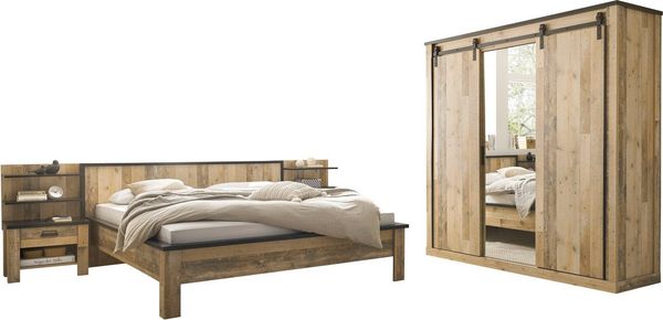 Home affaire Schlafzimmer-Set SHERWOOD, (6-tlg), Liegefläche 180x200cm, Schrank 3-trg. 201cm breit