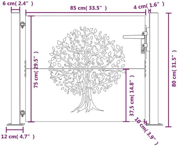 vidaXL Gartentor 100x75 cm Cortenstahl Baumdesign 153214 Bild 11
