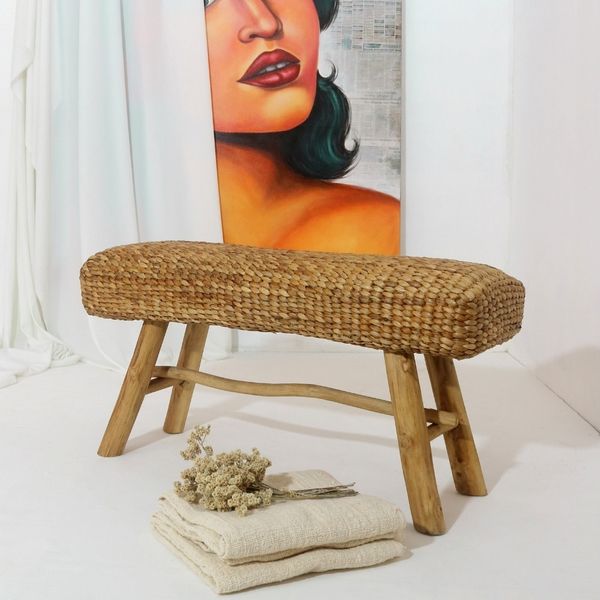 Wasserhyazinth Teakholz Sitzbank CASABLANCA 90cm natural Unikat Bank