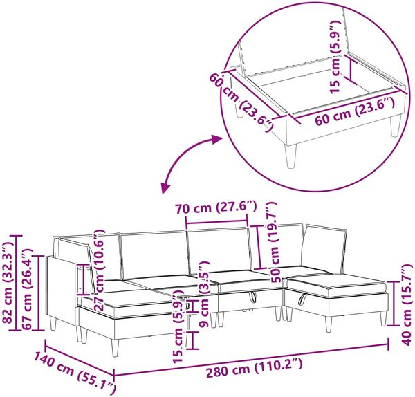 vidaXL Wohnzimmergarnitur mit Kissen mit Speicher 6 pcs Gelb Samt 3413762 Bild 11