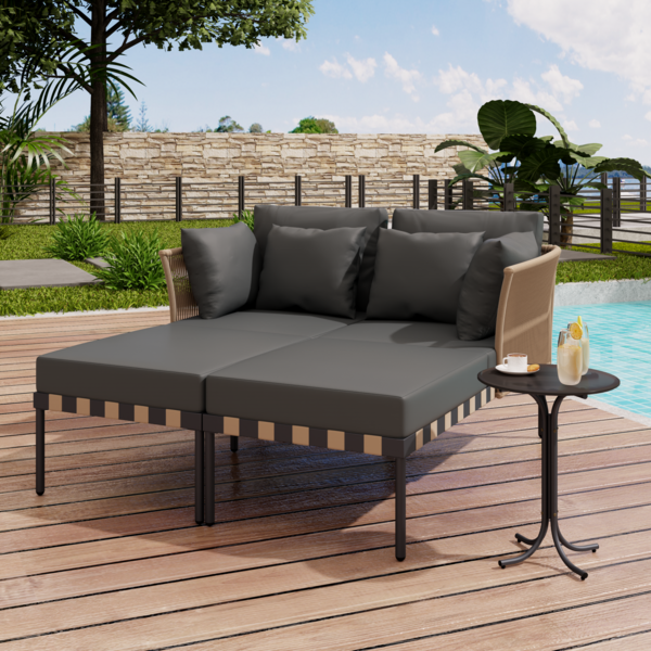 Merax Gartensofa, Outdoor Loungesessel, Abnehmbarer und Modularer Garten Loungesessel, Balkonmöbel-Set, Loungemöbel, Terrassenmöbel mit 4 Kissen, Couchtisch mit Abnehmbaren und Waschbaren Kissen, Grau