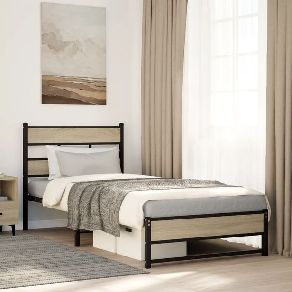 vidaXL Metallbett ohne Matratze Sonoma-Eiche 75x190 cm 4017262