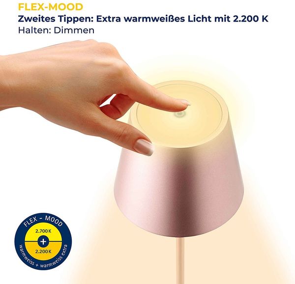 LED Tischleuchte, roségold, Touchdimmer, Akku, H 38 cm Bild 6