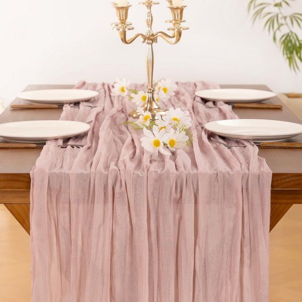 Montegoni Tischläufer RomSeihtuch Tischläufer lang Boho (Rustikaler Gazeantischer Stoff Tischdecke 2-tlg, Tischläufer Boho für Hochzeit und Geburtstag Dekoration), Tafeltuch 90 x 180 cm