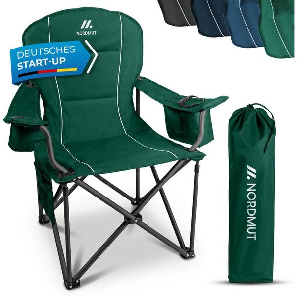 Nordmut Campingstuhl Klappstuhl faltbar, Outdoor Strand Angeln Garten, 200 kg, Armlehne (Spar-Set, 1 St), Kühltasche, Getränkehalter, breite Sitzfläche, gepolstert, wetterfest