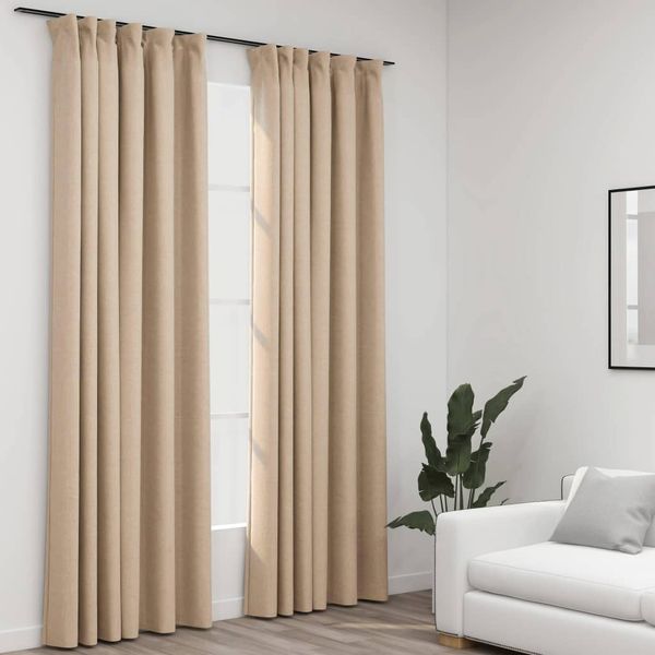 vidaXL Verdunkelungsvorhänge Haken Leinenoptik 2 Stk. Beige 140x245 cm 321214