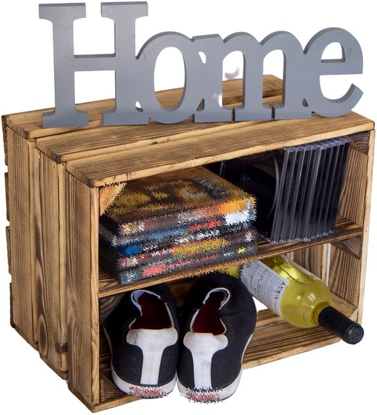 geflammtes Schuhregal Bella Mini für Kinder mit Zwischenbrett 40 x 30 x 25 cm/Apfelkisten Weinkisten Holzkisten aus dem Alten Land (1 x Schuhregal Mini für Kinder)