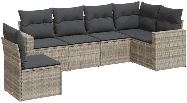 vidaXL 6-tlg. Garten-Sofagarnitur mit Kissen Hellgrau Poly Rattan 3219022 Bild 2