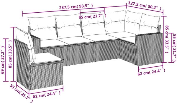 vidaXL 6-tlg. Garten-Sofagarnitur mit Kissen Hellgrau Poly Rattan 3219022 Bild 3