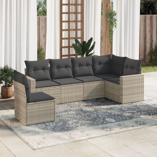 vidaXL 6-tlg. Garten-Sofagarnitur mit Kissen Hellgrau Poly Rattan 3219022