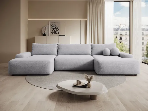 Vente-unique - DAVISO Sofa Stoff Grau - B 163 cm x H 87 cm x L 360 cm