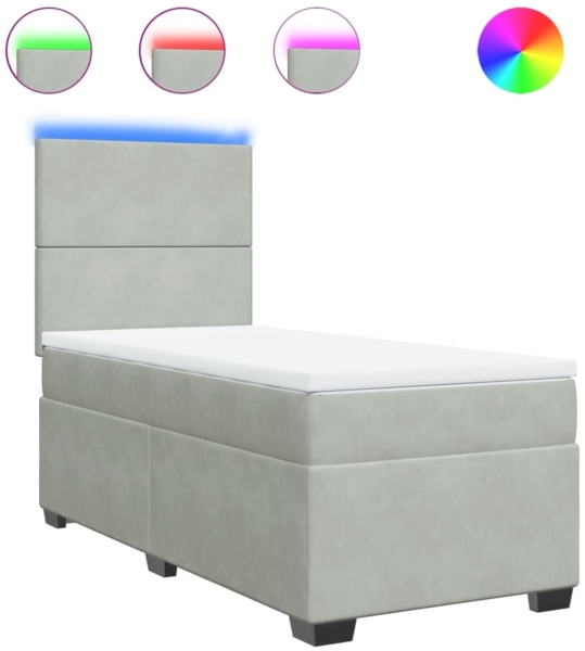 vidaXL Boxspringbett mit Matratze Hellgrau 90x190 cm Samt 3293080