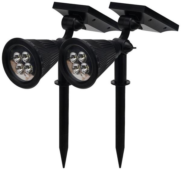 Casativo LED Gartenstrahler Solar-Gartenleuchte Erdspieß & Dämmerungssensor 200lm-Gartenstrahler, 4 weisse LEDs, Leuchtdauer ca. 8 Std. Spot 80° & Solarpanel 180° neigbar IP44
