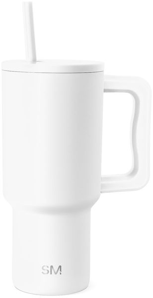 Simple Modern Thermobecher mit Strohhalm und Griff | Isolierter Edelstahl-Trinkbecher Eiskaffee-Reisebecher | Geschenke für Frauen und Männer | Trek | 890ml | Winter White