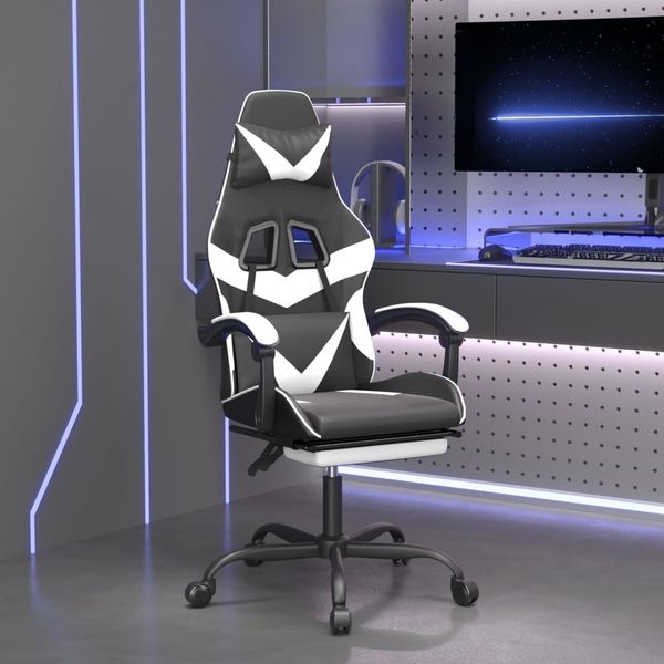 vidaXL Gaming-Stuhl mit Fußstütze Drehbar Schwarz & Weiß Kunstleder 349560