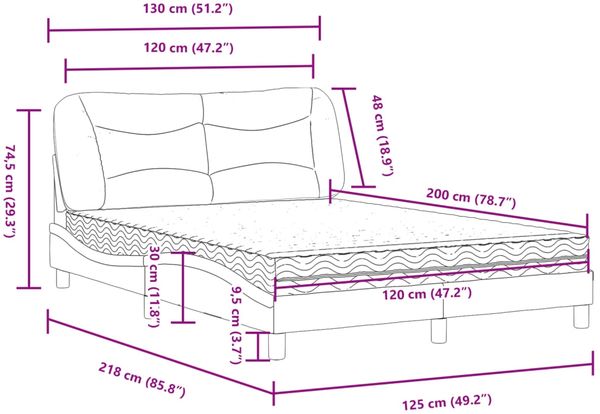 vidaXL Bett mit Matratze "Hvar" Schwarz und Weiß 120x200 cm Kunstleder 3208715 Bild 12