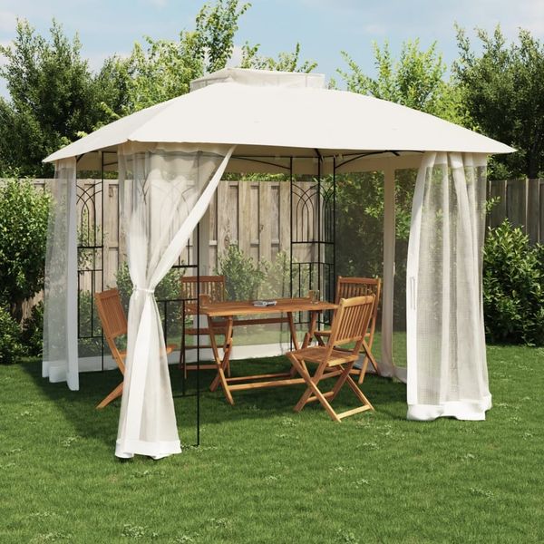 vidaXL Pavillon mit Doppeldach & Netzwänden Creme 2,94x2,94 m Stahl 368454