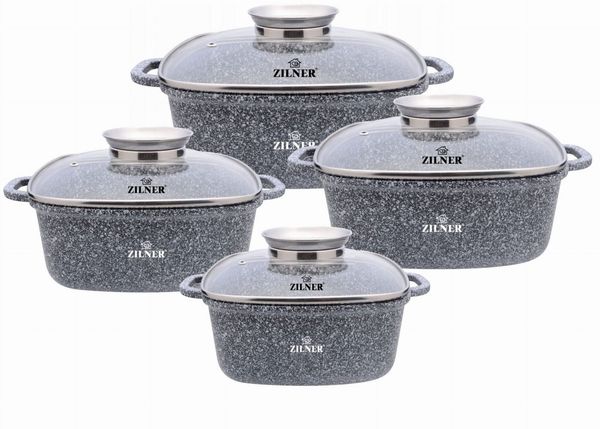 Zilner Topf-Set Schöne graue quadratischen Töpfe Glasdeckel Bräter Steinbeschichtung, Aluminiumguss, Aluminium, Keramik, Edelstahl (2.8L 20x20 cm / 3.5L 22x22 cm / 4.4L 24x24 cm / 5.5L 26x26 cm, 8-tlg, Es ist eine perfekte Geschenkidee für jeden Anlass...