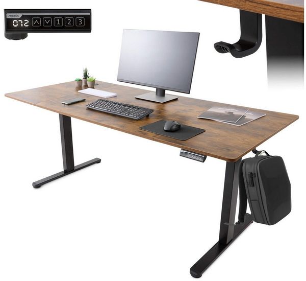 Arebos Schreibtisch Computer-Bürotisch 180 x 80 cm, elektrisch Memory-Funktion, 72-118 cm höhenverstellbar,Hebekapazität: 70 kg