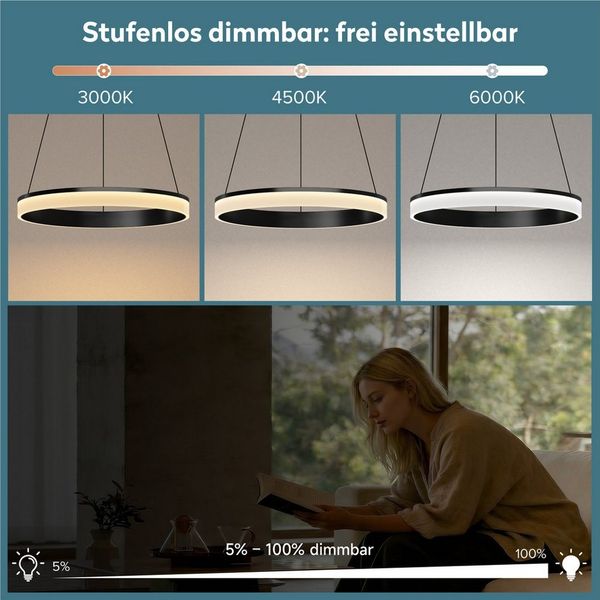 doporro Pendelleuchte Pendellampe Esszimmerlampe Dimmbar mit App & Fernbedienung Luvina02, einstellbarer Farbtemperatur von 3000–6000K, LED-Pendellampe