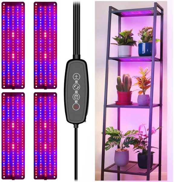 Jibenhome Pflanzenlampe Vollspektrum 150/300/450/600LEDs Pflanzenleuchte,Timer,Dimmbar, 4 Panels-600 LEDs, LED fest integriert