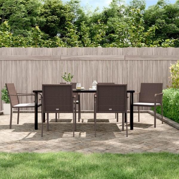 vidaXL 7-tlg. Garten-Essgruppe mit Kissen Poly Rattan und Stahl 3186965