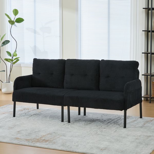 LVHOM 3-Sitzer Sofa mit Metallsockel, Polstersofa mit Seitentaschen, Loungesofa aus Cordstoff, Ergonomisches Stoffsofa, 171x72x80cm