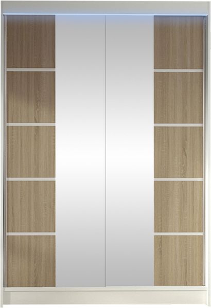 Kleiderschrank Lino V, mit RGB LED Beleuchtung, Farbe: Weiß / Sonoma Eiche