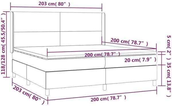 vidaXL Boxspringbett mit Matratze Dunkelgrün 200x200 cm Samt, Härtegrad: H2 [3132582] Bild 6