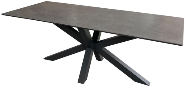 Tisch Almeria - 200 x 90 cm - gesinterter Stein hellgrau - Gestell Kreuz-Form