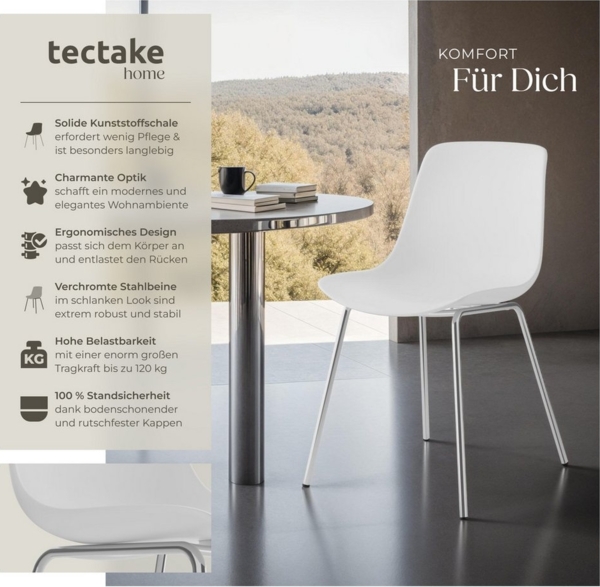 tectake Esszimmerstuhl Kunststoffstühle Mave, ergonomisch, Belastbarkeit 120 kg (Set, 6 St), Ergonomische Formgebung für hohen Sitzkomfort