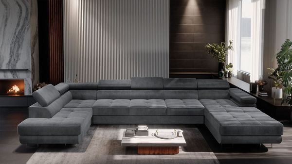 Muffo Ecksofa WILD MAXI U, elegante Metallbeine, verstellbare Kopfstützen, 2x Bettkasten, mit Schlaffunktion